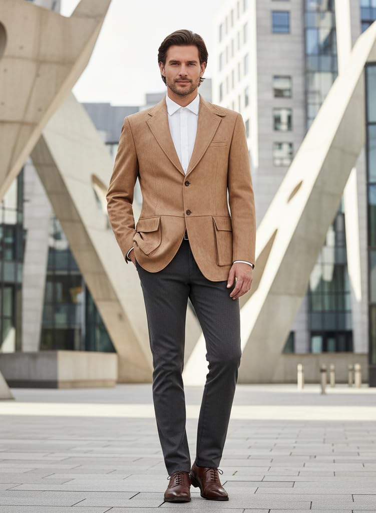 Mens Suede Blazer Retro Sport Coat Two Buttons Western Casual Leather Jacket for Men Outdoor Business
