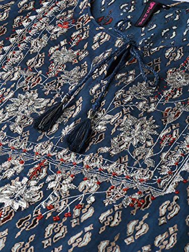 Image of ishin Women's Rayon Black Embellished A-Line Kurta Palazzo Set