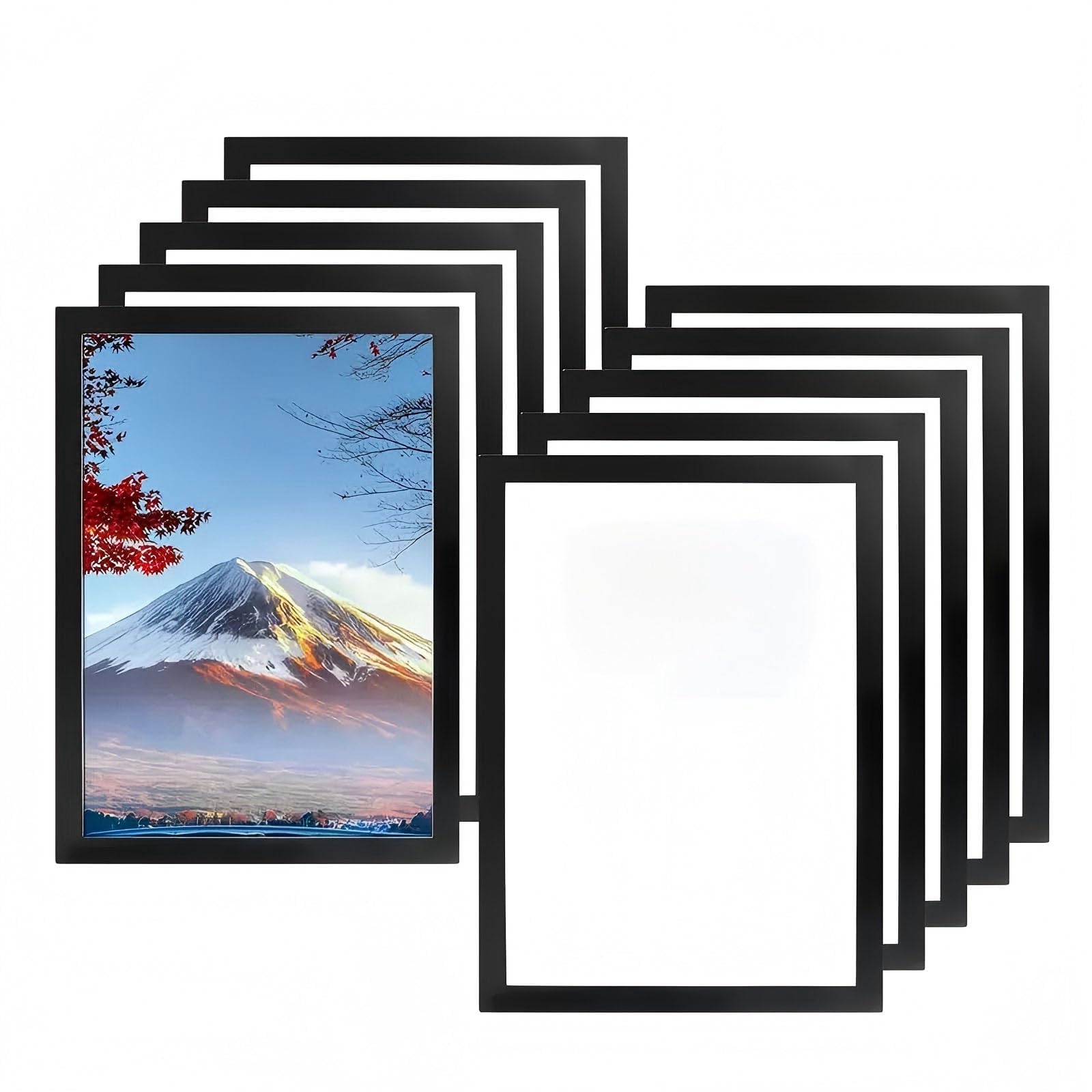 10Pcs A4 Magnetic Frames, Adhesive Magnetic Display Frame, Black, for Office Documents, Kids Artwork & Restaurant Menu Displays