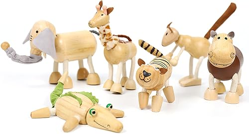 Miniatura 10 de Figuras de animales de madera flexibles, juguetes de animales de madera natural suave, animales de safari de la selva, juguetes de aprendizaje