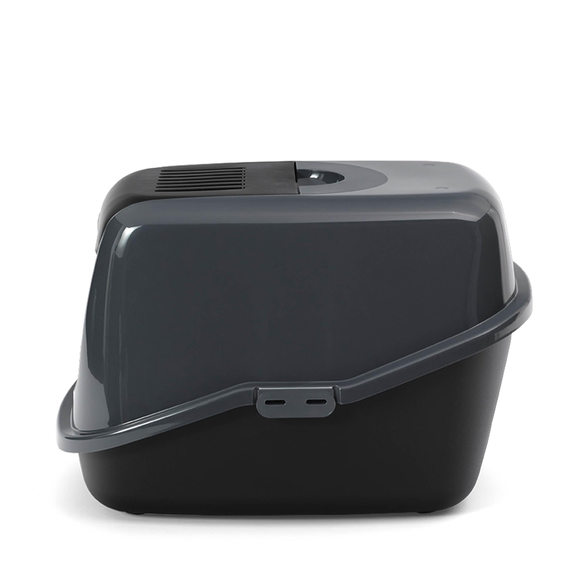 Katzentoilette PeeWee EcoHus Katzenklo mit Haube Katzen WC geschlossen inkl. 3kg Streu Holzpellets, Farbe:Schwarz-Anthrazit