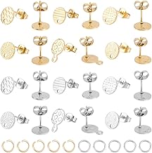 UNICRAFTALE 24 pieza 2 colores 6 estilos Pendientes Redondos Planos de Acero Inoxidable con Anillos de Salto Poste de Pendiente Texturizado con Parte Trasera de Pendiente Pendiente Redondo