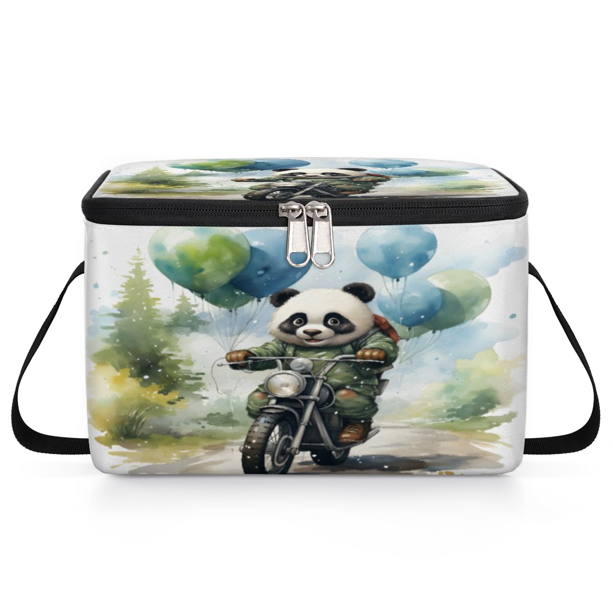 GzLeyigou Panda On Motorcycle Lunch Bags for Women Men 9 Cans, Hot & Cold Food Delivery Bag Insulated Grocery Bag Insulated Lunch Box Panda Cooler Bag for Office Work Picnic Beach