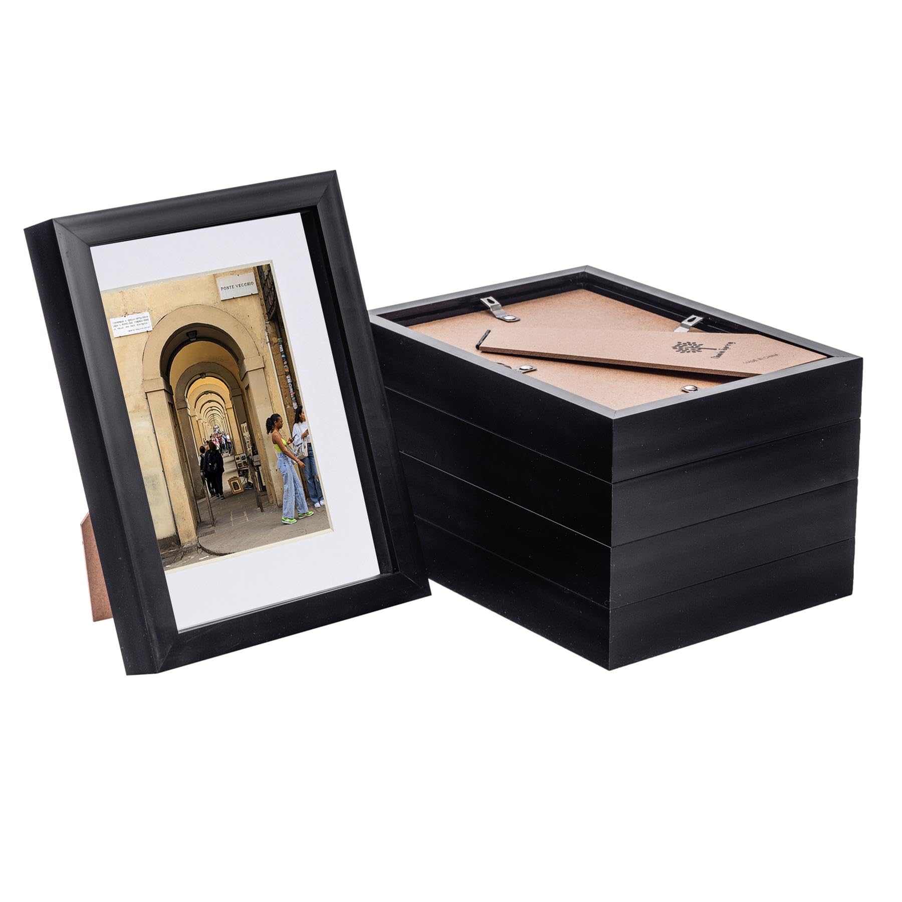 Nicola Spring Unisex Black 3D Box Photo Frames With 4" X 6" Mounts - A5 (6" X 8") - White Mount - Pack Of 5 In