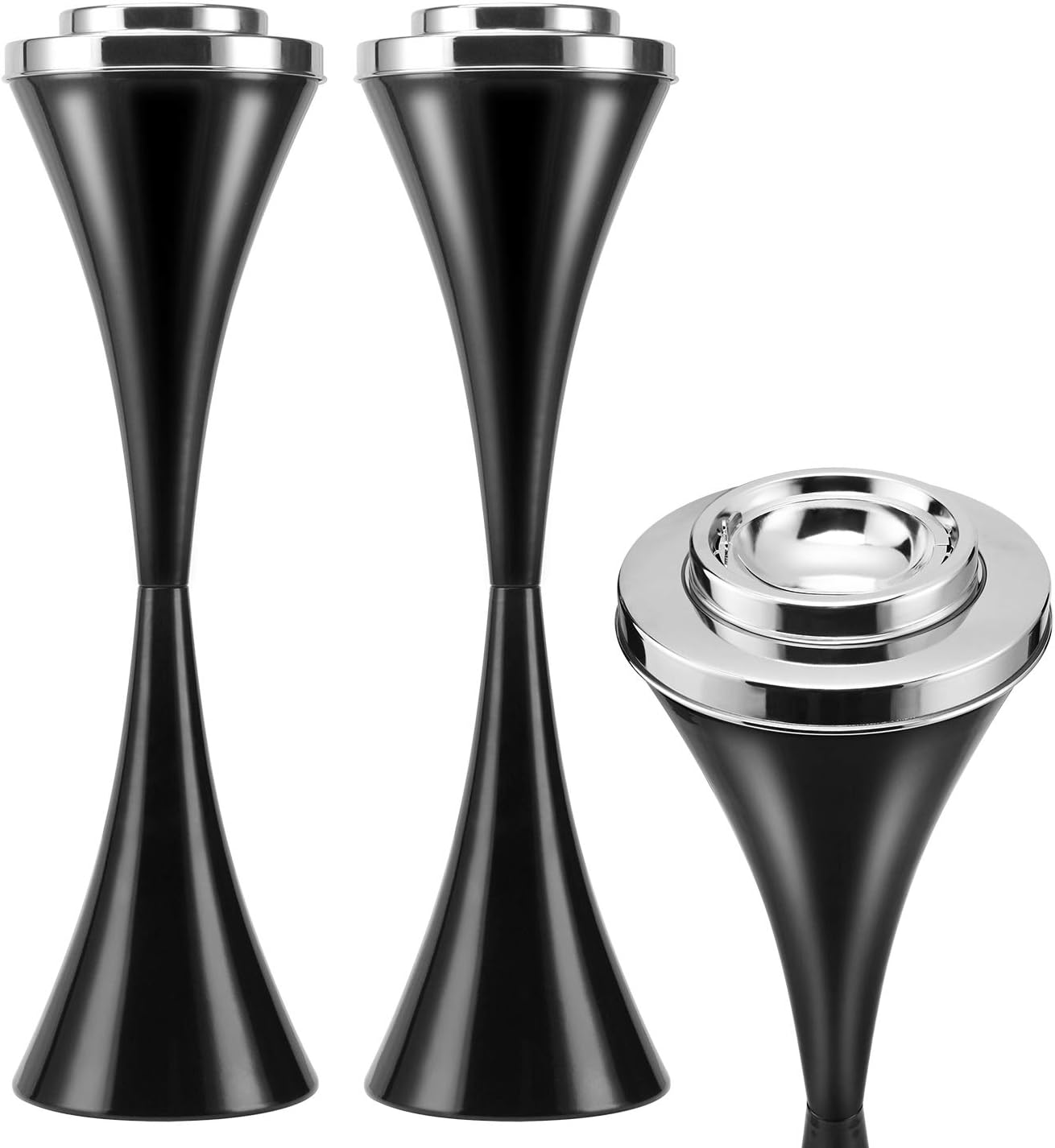 Anfrere 2 Pack Standing Outdoor Ashtray for Home Patio, Windproof Large & Tall Outside Ashtrays for Cigarette Butt Holder Receptacle Disposal, Black Smokers Cigar Ash Tray Container with Lid, C21BK