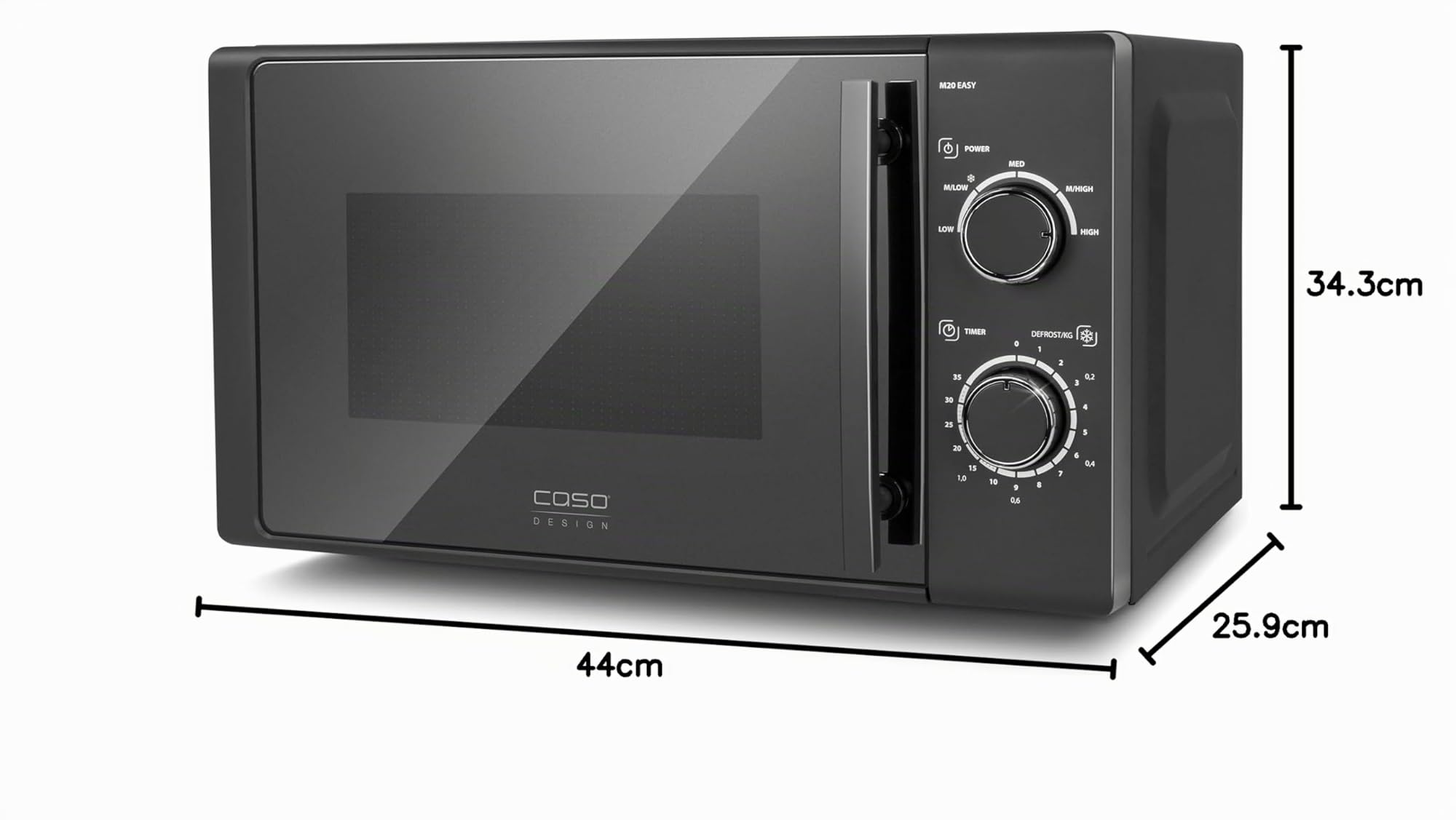 CASO M 20 EASY, Mikrowelle, 20L, 700 Watt, Drehteller Ø 25,5cm | 2 Auftauprogramme, anthrazit, Schwarz, Testsieger: Haus & Garten Test