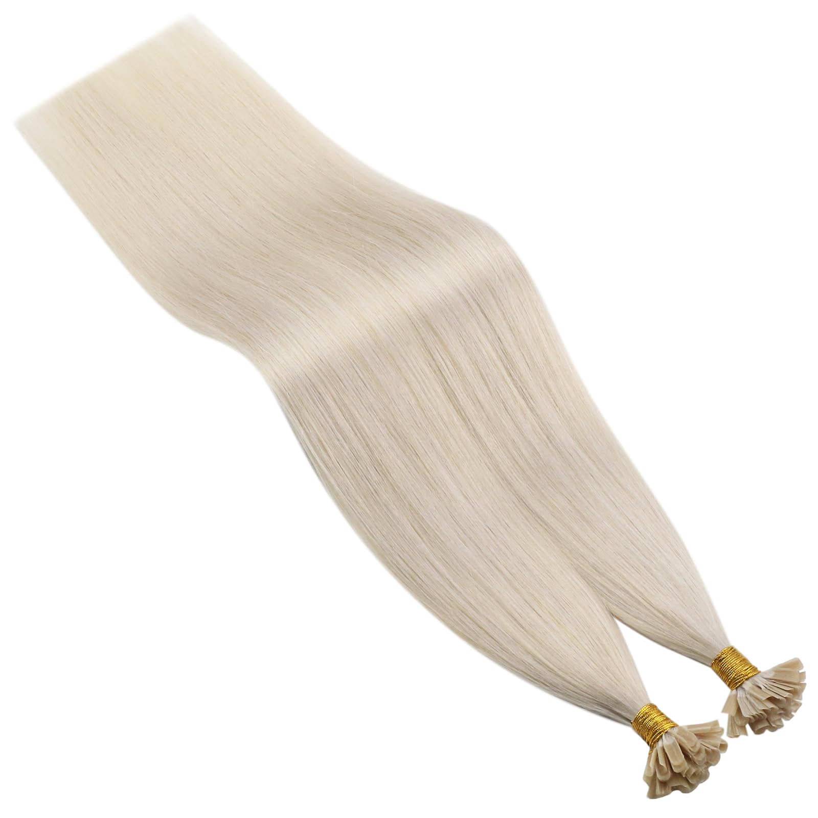 Ugeat Dopinki do przedłużania włosów z prawdziwych włosów, z końcówką U, platynowy blond, 45 cm, prawdziwe włosy, wiązanie, blond, gładkie, 50 pasemek, włosy Remy, 50 g, #60A