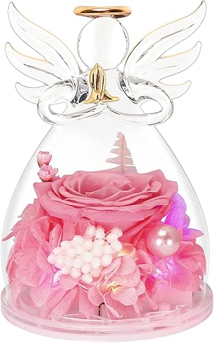 Regalos para el día de San Valentín para mujer, figura de ángel de cristal con luz, regalos de cumpleaños para mujeres, flores de rosas, regalos de