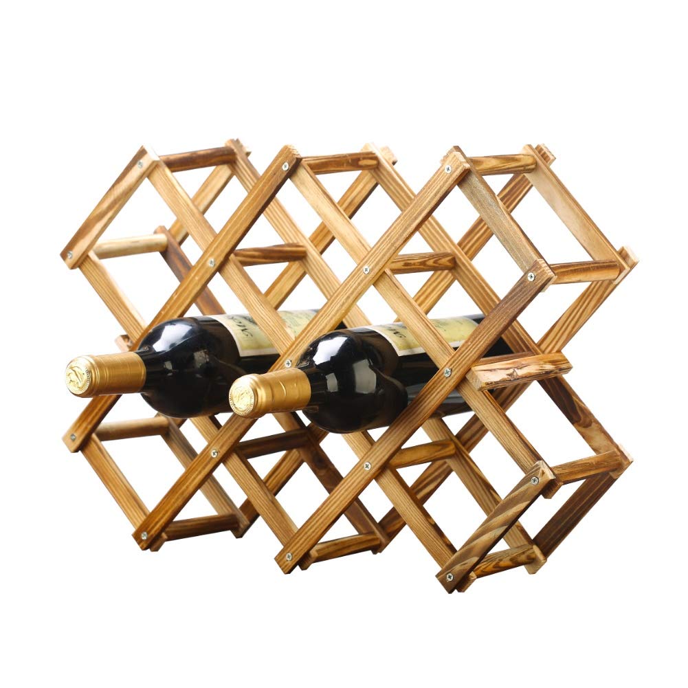 GZSHENGQI Foldable Wooden Wine Rack,6-10 Bottle Wine Holder,Freestanding Wine Cabinet, Wine Storage Shelves (10 Bottle Rack)