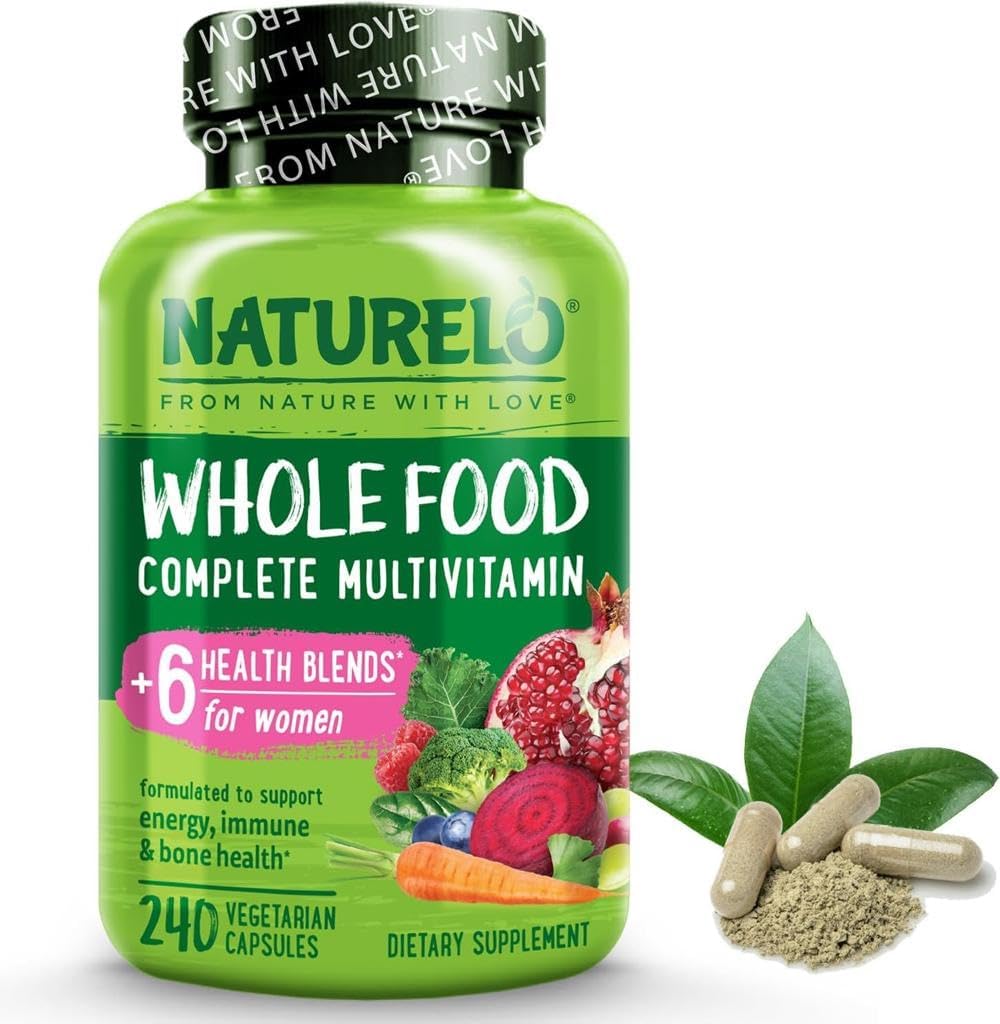 NATURELO Whole Food Multivitamin for Women – with Natural Vitamins, Minerals, Botanical Blends – Complete All-in-One Supplement for Energy, Brain, Eye Health – 240 Vegan Capsules | 2 Month Supply