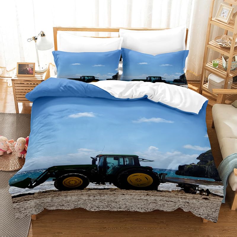 Housse de Couette 200x200 Voiture Bleue Impression 3D Parure Microfibre