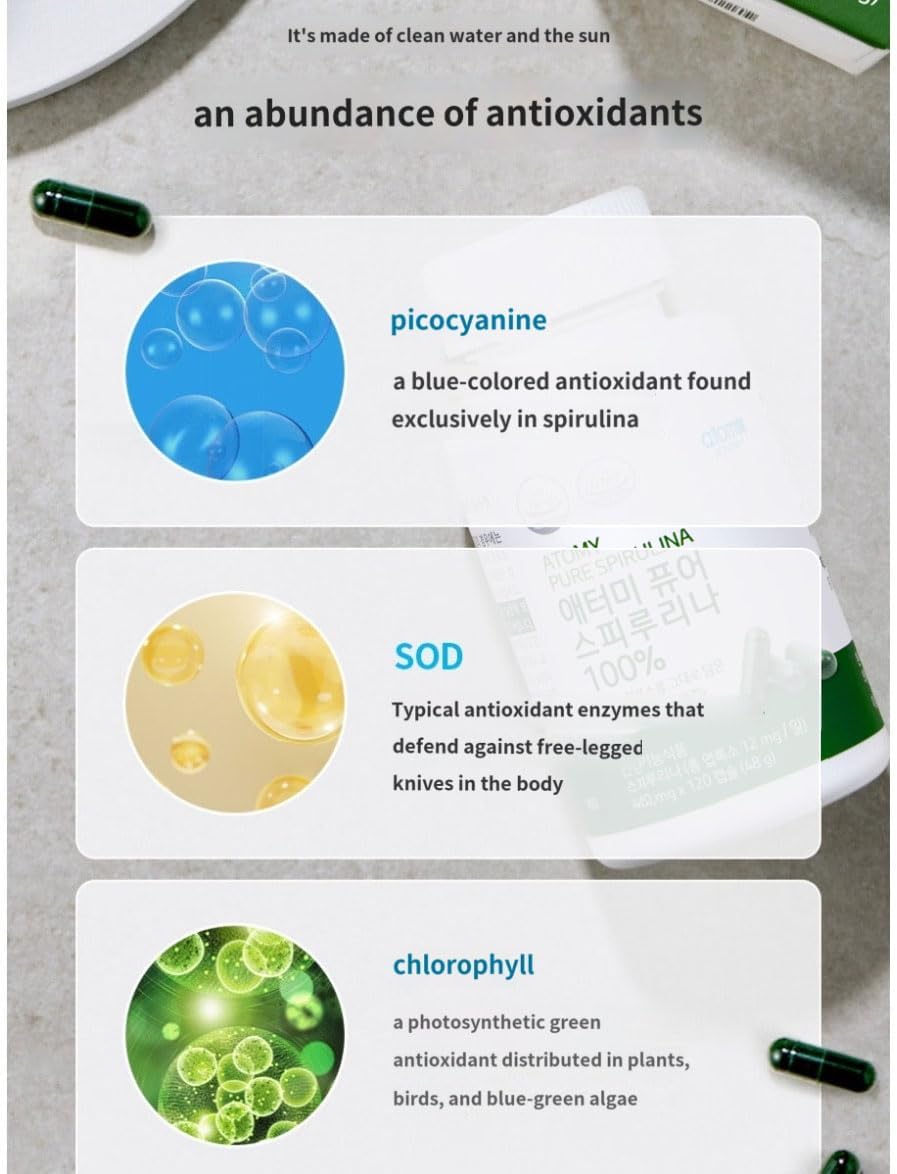 Spirulina 1.69oz (48g),120capsules, 100% Pure