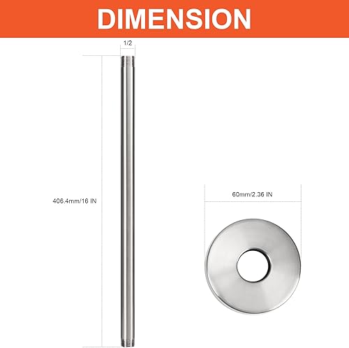 Miniatura 8 de HarJue Brazo de ducha montado en el techo, brazo de extensión de cabezal de ducha de lluvia con brida y cinta de teflón, extensor de ducha de acero