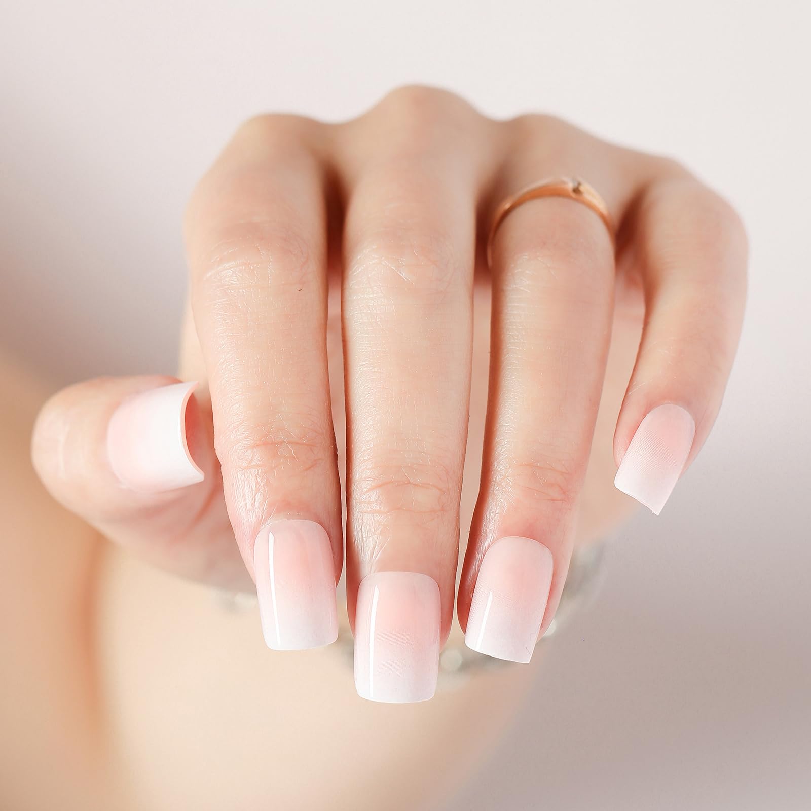 MRSCOL Press on Nails-Vanilla Cream,32 Pcs Square Press On Nails，Press On Nails Short Reusable 16 Sizes - 32 Nail Kit with Glue