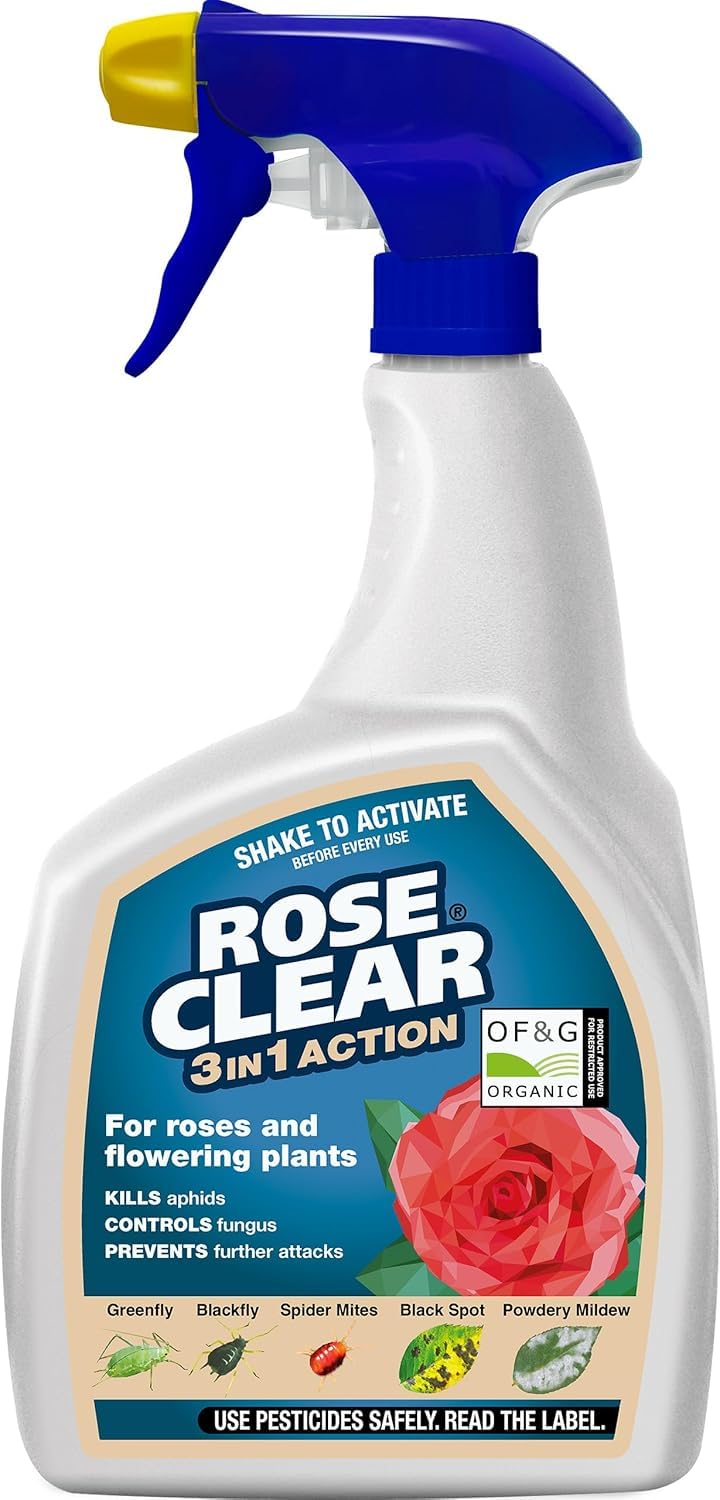 RoseClear 3 in 1 Action Organic Plant Protection Spray 800ml | Kills Aphids Greenfly & Blackfly | Controls Fungus & Prevents Attacks | Roses & Ornamentals | Certified Organic | 100% Recycled Bottle