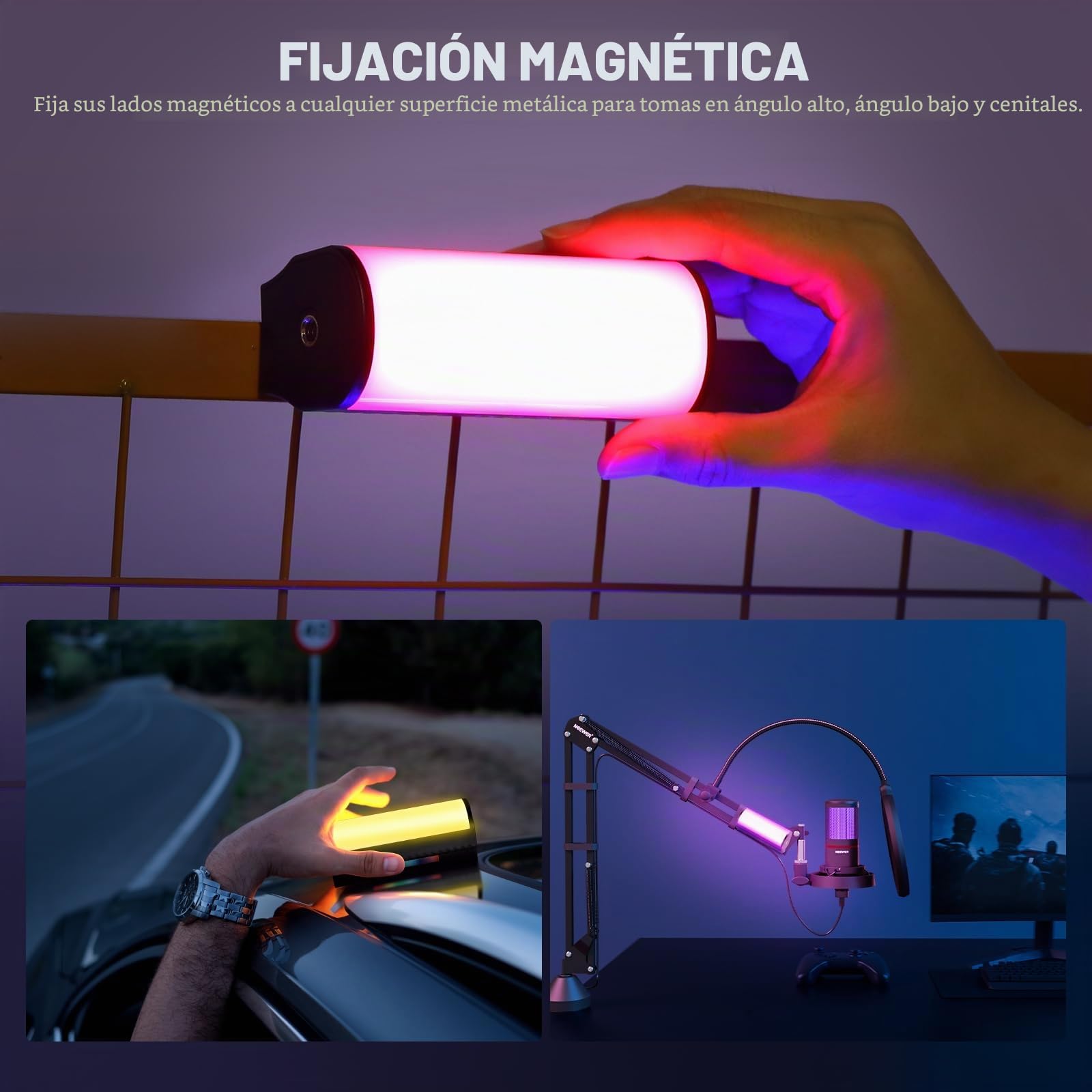 NEEWER Varita de Luz Magnética [Paquete de 2] con App Control, 360° Todo RGB Mini LED Video Barra Luz 2500K~8500K Regulable CRI 97 con Batería 2550mAh, 17 Escenas para fotografía Vlog TikTok, TL97C