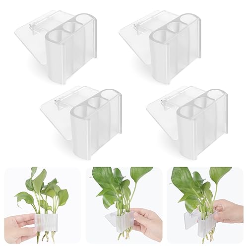 Roetelo 3 Holes Upgraded Aquatic Plant Cup Aquarium Plant Holder for Tank,Aquascape Accessories Decorations- White 4 Pcs - White 4 Pcs