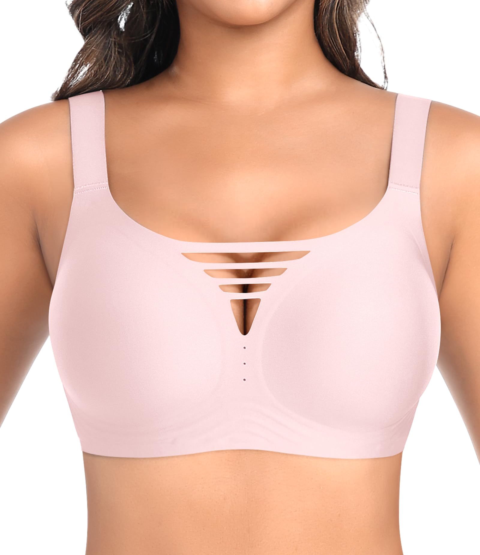 Damen BH Ohne Bügel Nahtloser Bequemer BH Bügelloser Glatter Weich BHS Gepolsterter Soft BHS Push Up Bustier Bra T-Shirt Bralette V-Ausschnitt