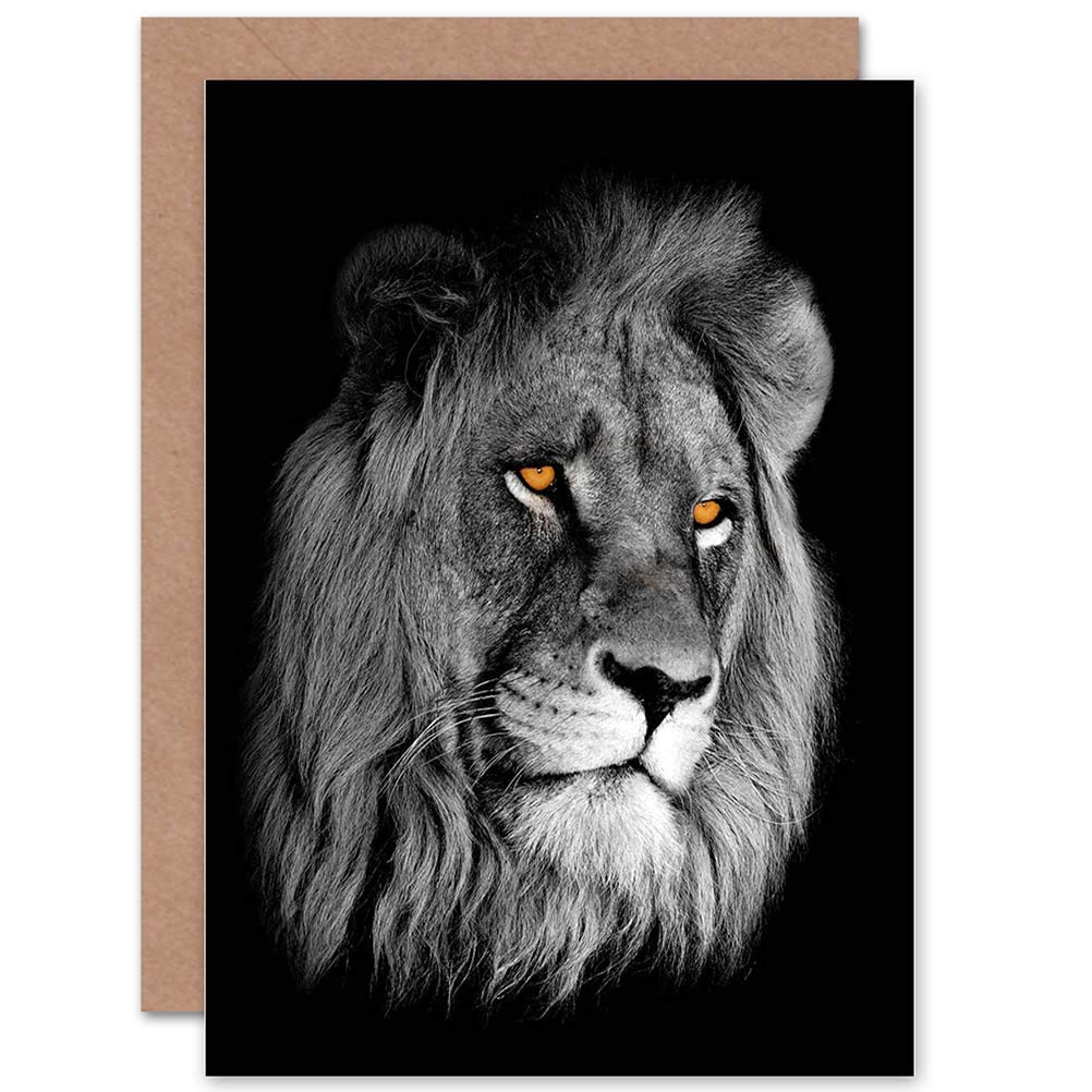 Wee Blue Coo AFRICAN LION PORTRAIT CAT BIRTHDAY GIFT BLANK GREETINGS CARD