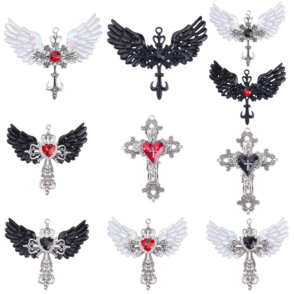 Breloques Croix Gothiques Aile d'Ange Cœur pour DIY Collier Pendentif Crucifix