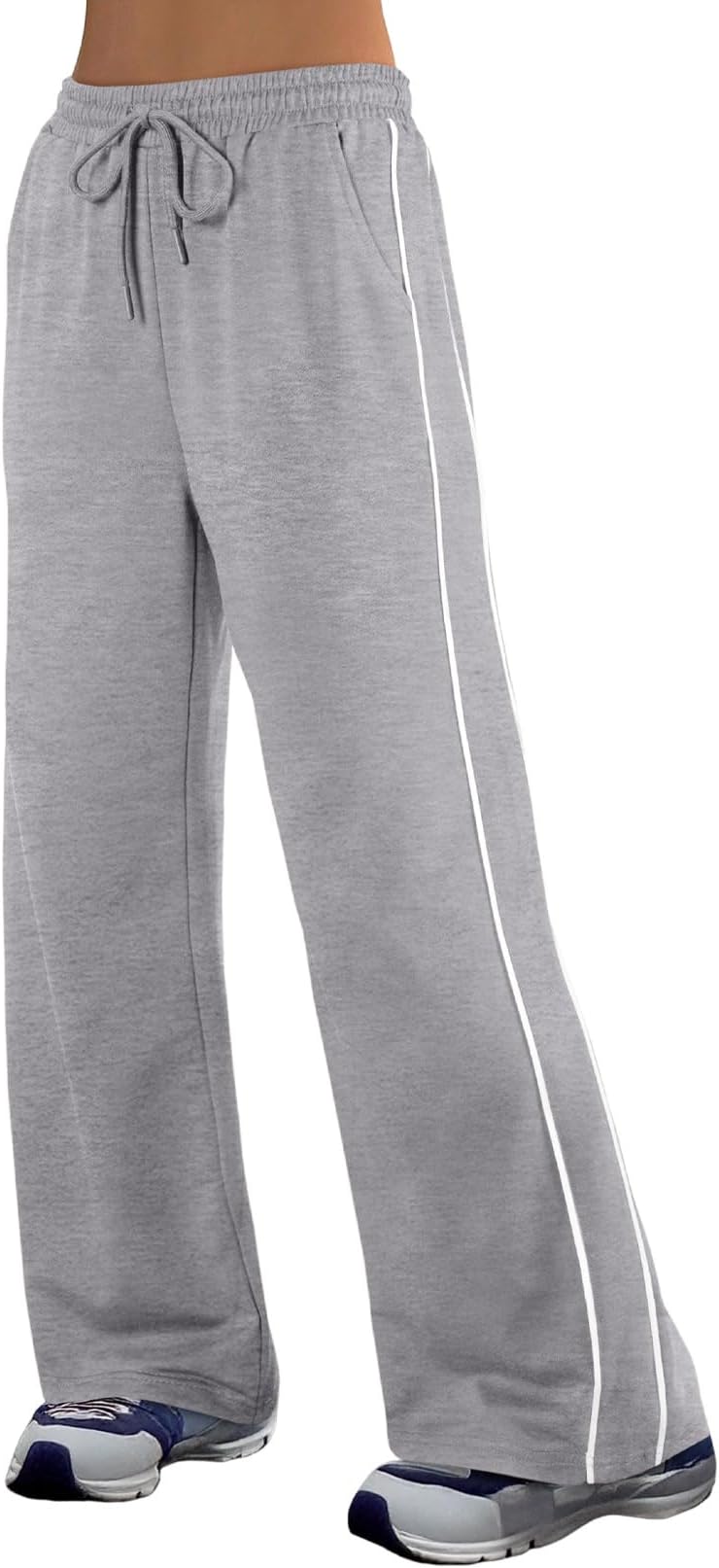 Women's 2 Side Stripes Sweatpants Wide Leg Pants Casual Drawstring Lounge Pants