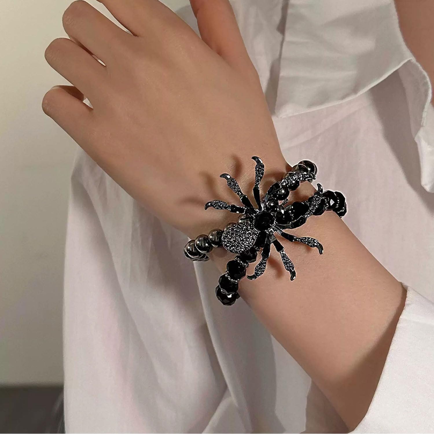 Choistily Punk Spider Bracelet for Women - Gothic Beaded Bracelet with Big Spider Wrap for Halloween - Image 2