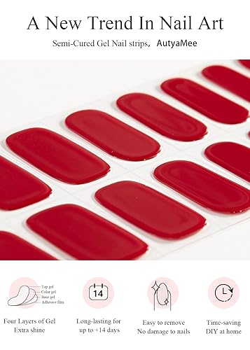 Miniatura 4 de Tiras de uñas de gel semicuradas (rojo grande), 20 calcomanías de uñas de gel de primavera, requiere luz UV, envolturas de uñas de gel, calidad de