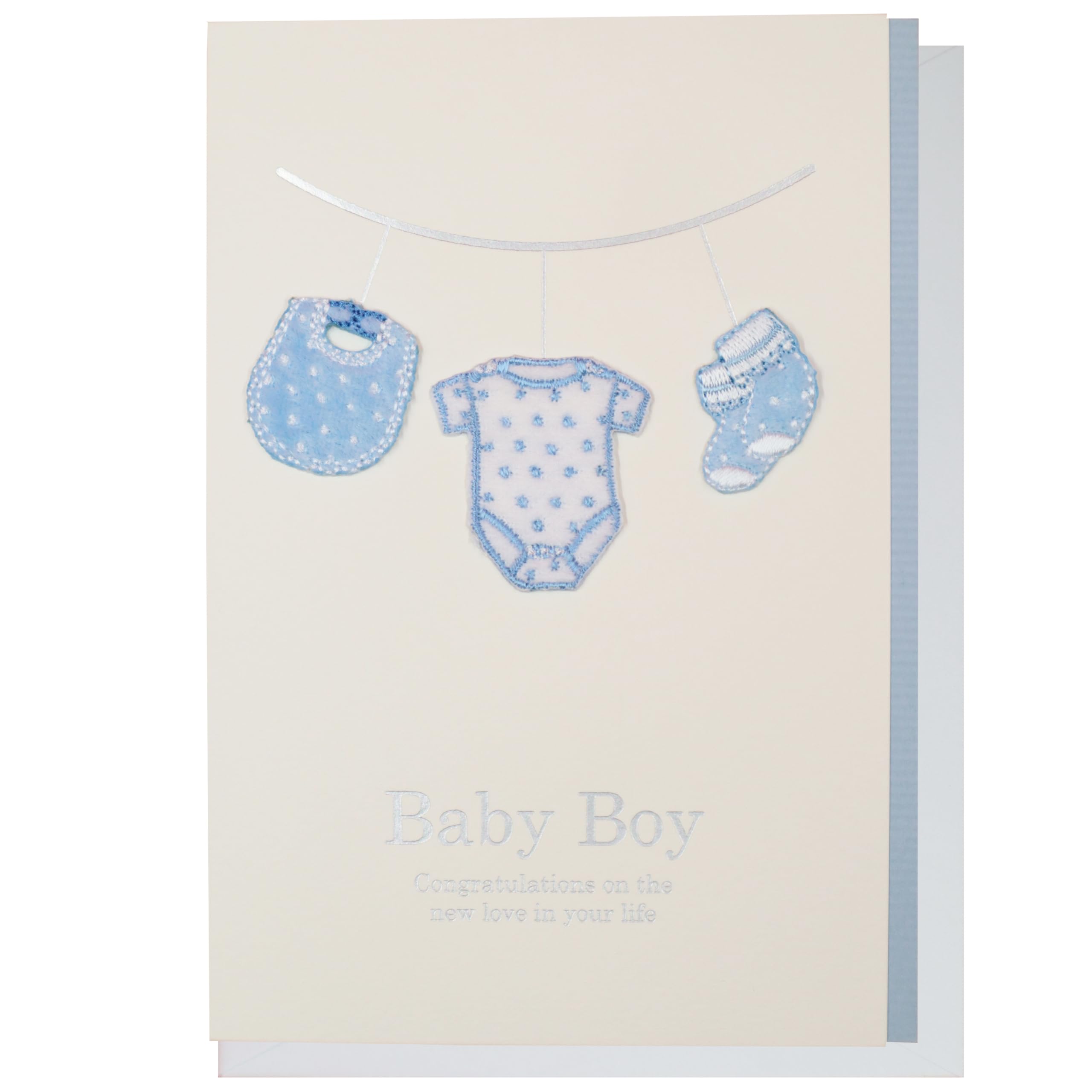 Amazon | 【 メッセージ カード ベビー 出産 赤ちゃん 青 刺繍