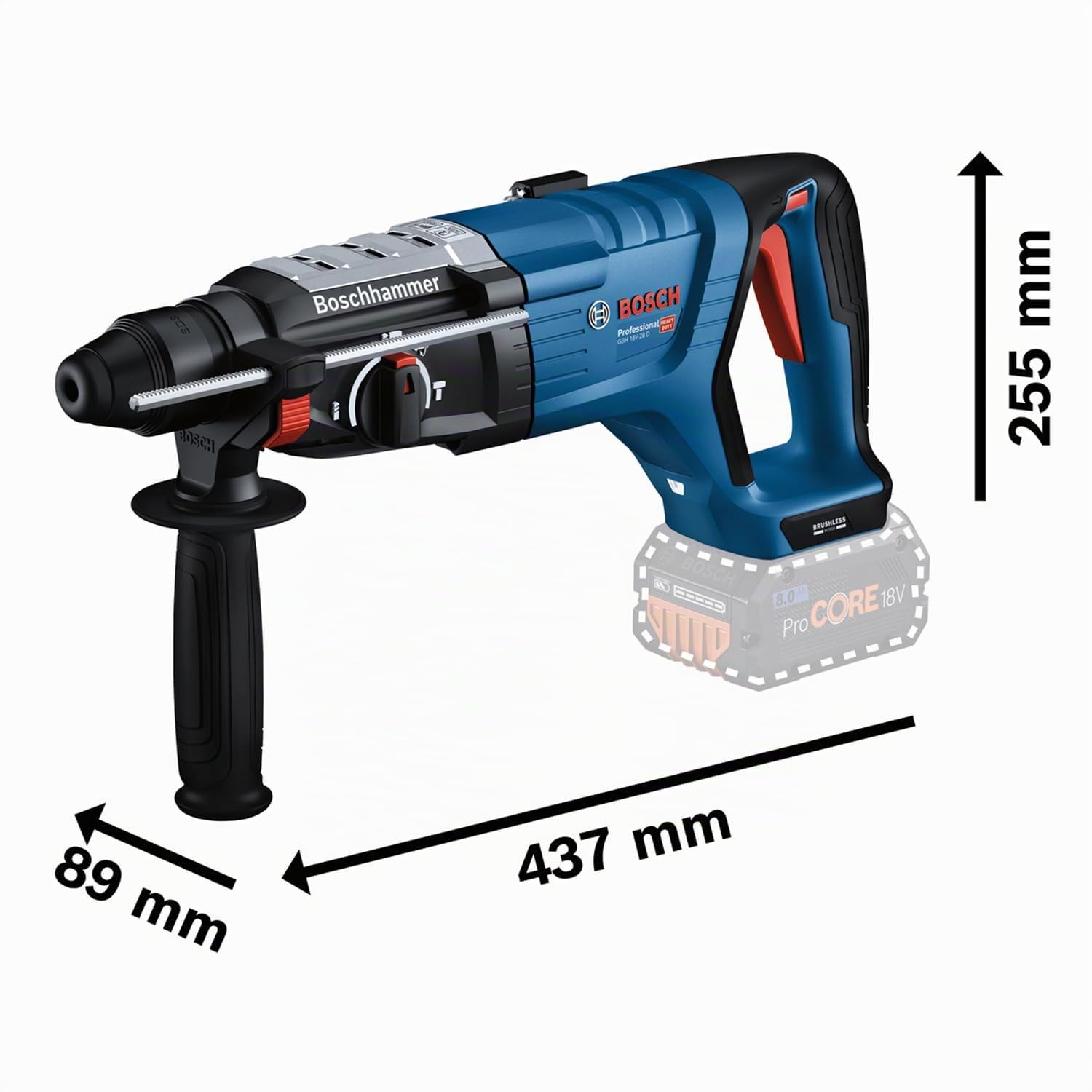 Bosch Professional 18V System Perforateur Sans-Fil GBH 18V-28 D (KickBack Control, avec chiffon de nettoyage, poignée auxiliaire, jauge de profondeur, calage, XL-BOXX, sans batterie/chargeur)