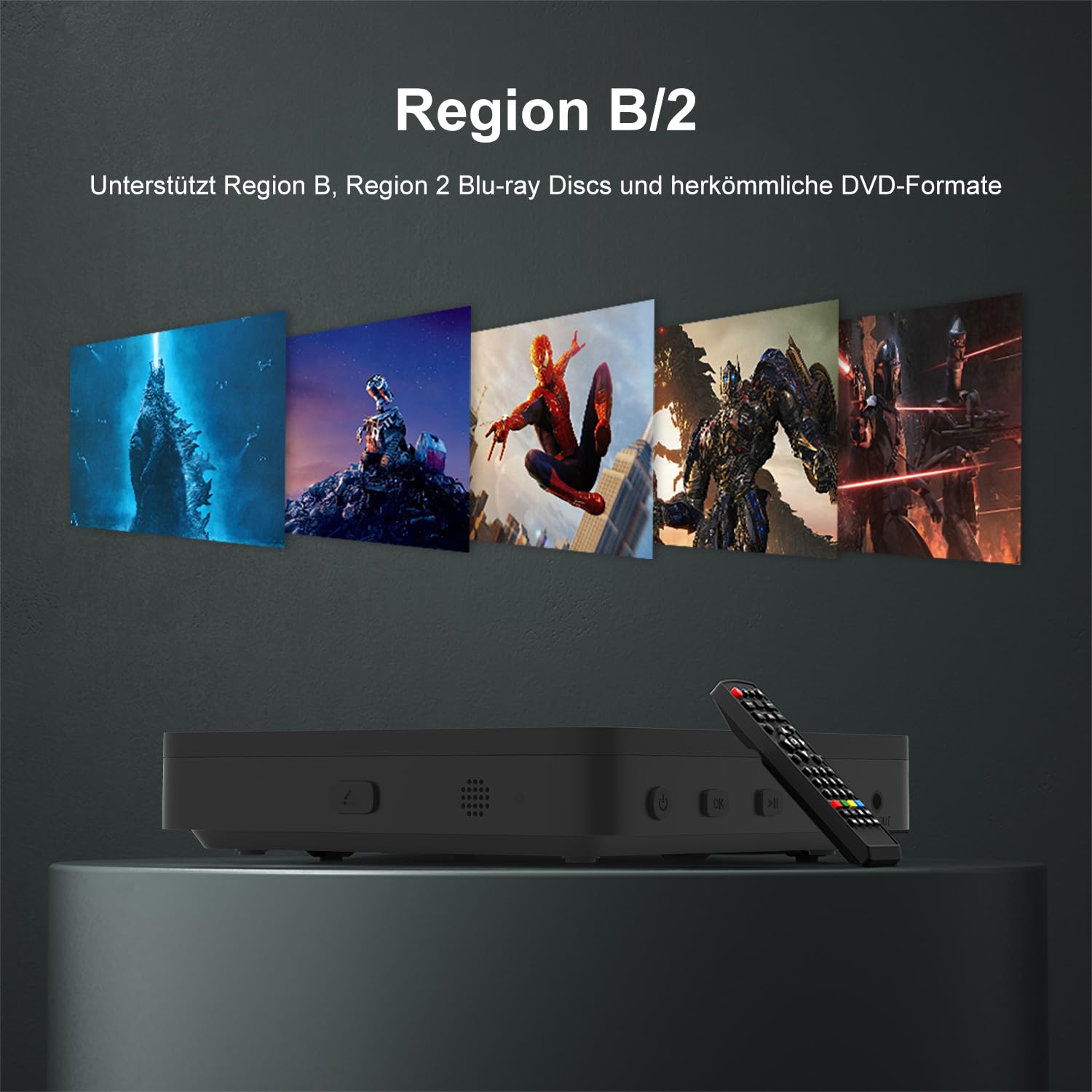Full HD 1080P Blu Ray Disc Player mit Dolby Audio, Alle DVDs und Region B 2 Blu-Ray Filme Spielen, Unterstützung für Max 128G USB-Flash-Laufwerk + HDMI/AV-Ausgang + Eingebautes PAL/NTSC mit Kabeln