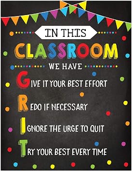 Andaz Press School Classroom Homeschool Teacher Wall Art Decor Poster Signs, 8.5x11-inch, In This Classroom We Have GRIT, Give It Your Best Effort, 1-Pack, Unframed, Kids Motivational Quotes