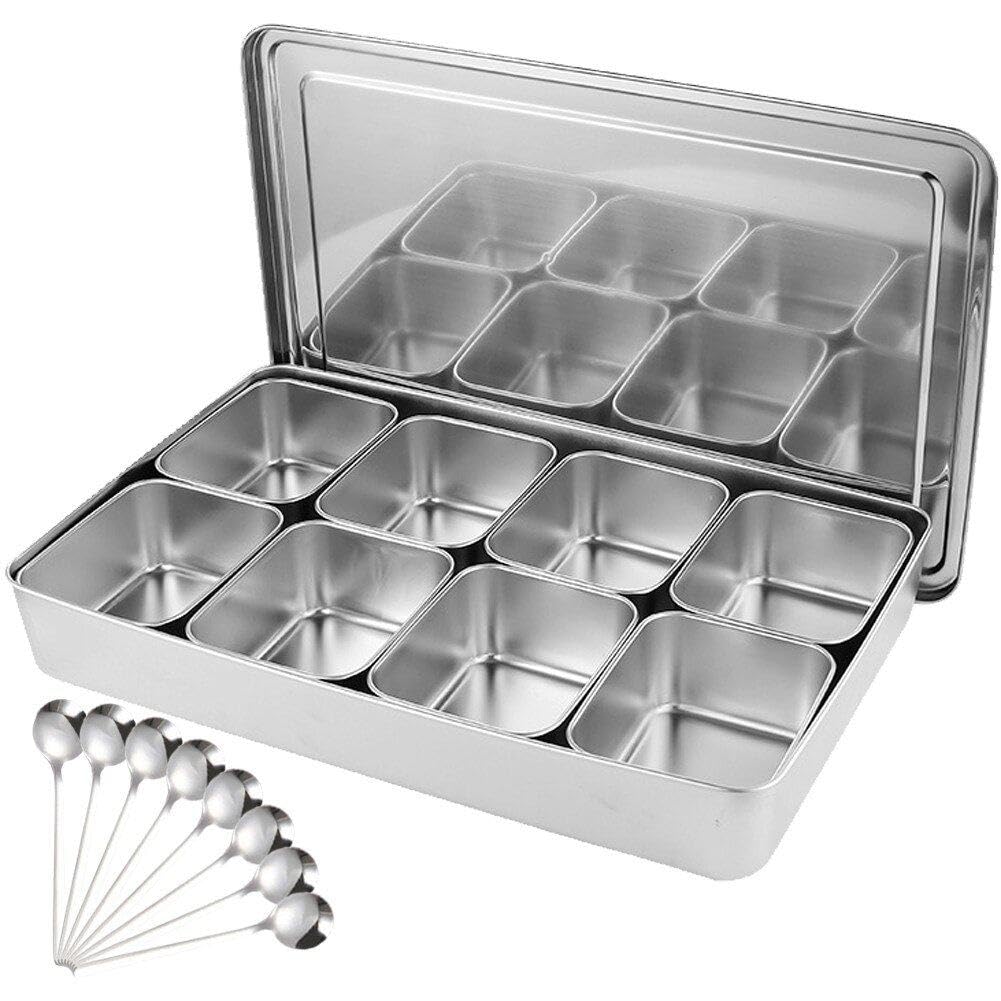 Zestaw premium Masala Dabba – 8-komorowe pudełko na przyprawy z pokrywką, stylowy i trwały indyjski organizer na przyprawy do przechowywania w kuchni, idealny do przypraw i gotowania niezbędnych