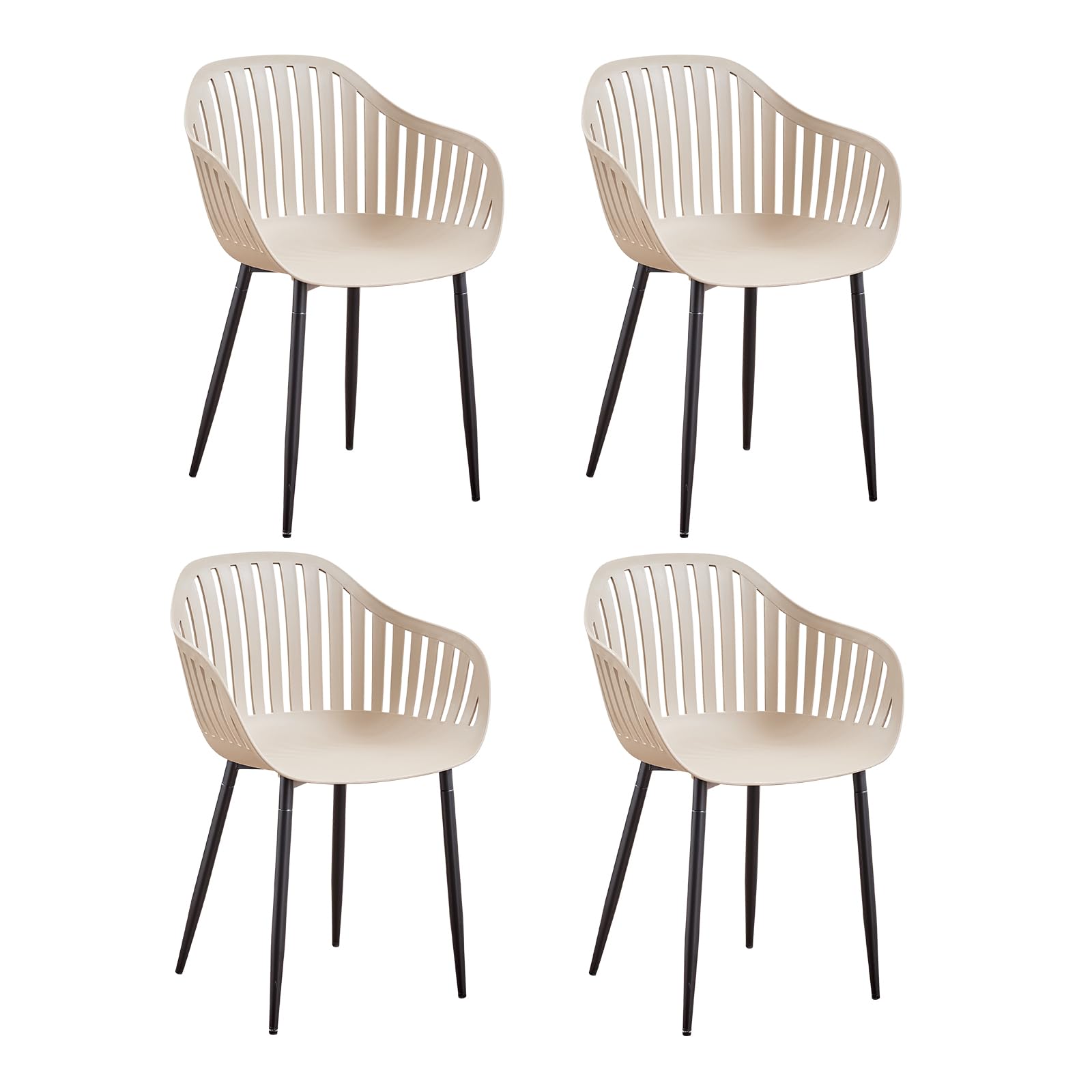 Set di 4 Sedie Sala da Pranzo, Sedia da Cucina con Braccioli, con Schienale Cavo e Seduta in Polipropilene, Adatte per Soggiorno, Balcone, Giardino - Cachi