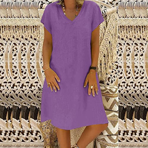 Womens Short Sleeve Dress Loose Fit Dress for Women Vneck Linen Beach Hawaiian Midi Summer Fall Dress 20252
