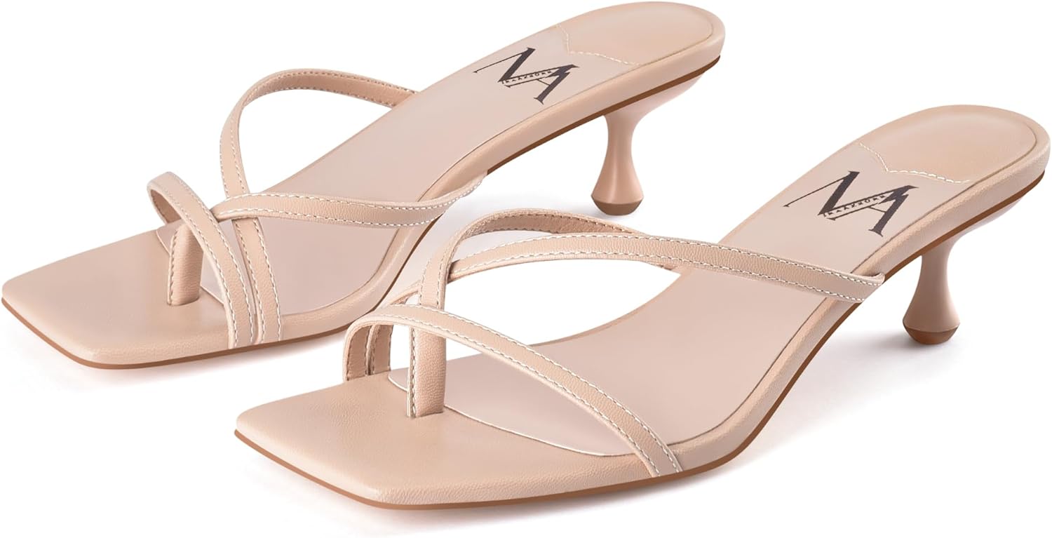 MIRAAZZURRA Kitten Heels for Women Flip Flop Thong Heel Square Open Toe Low Heel Slip On Slides for Daily Party Summer