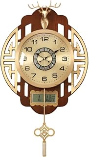 Wall Clock Art Large Metal with Date Month Day of Week Silent Non-Ticking Battery Operated Pendulum Creative Deer Decor D (h B)