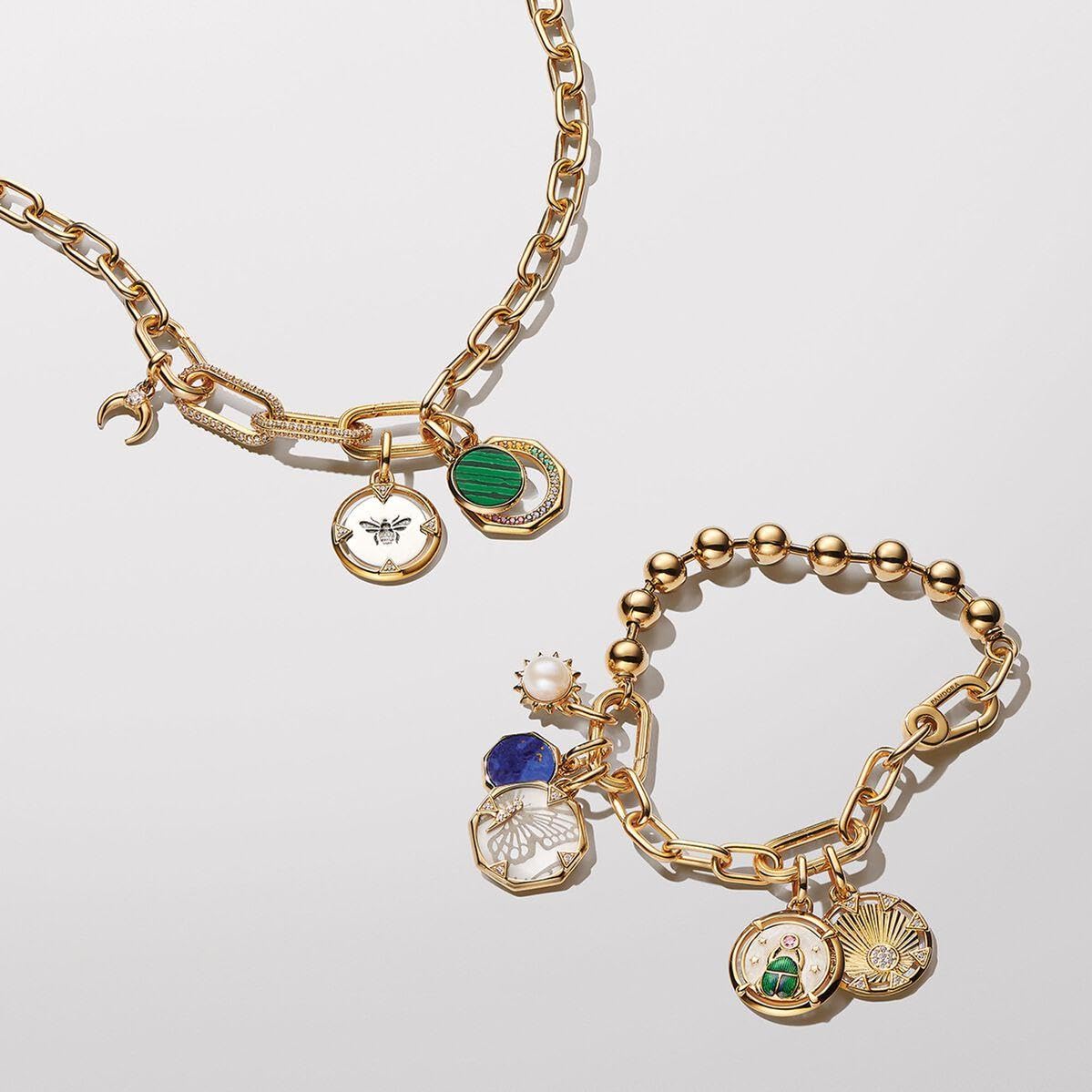 PANDORA ME Pavé Doppelter Styling-Link aus 14 Karat vergoldetem Metall mit Cubic Zirkonia, Ausschließlich Kompatibel ME, Höhe: 8,2mm, 769660C01