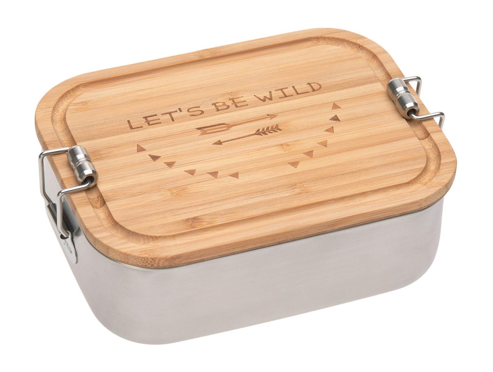 LÄSSIG 1210059987 Children's Breakfast Sustainable Nursery School Lunch Box Stainless Steel Bamboo Adventure, Silver