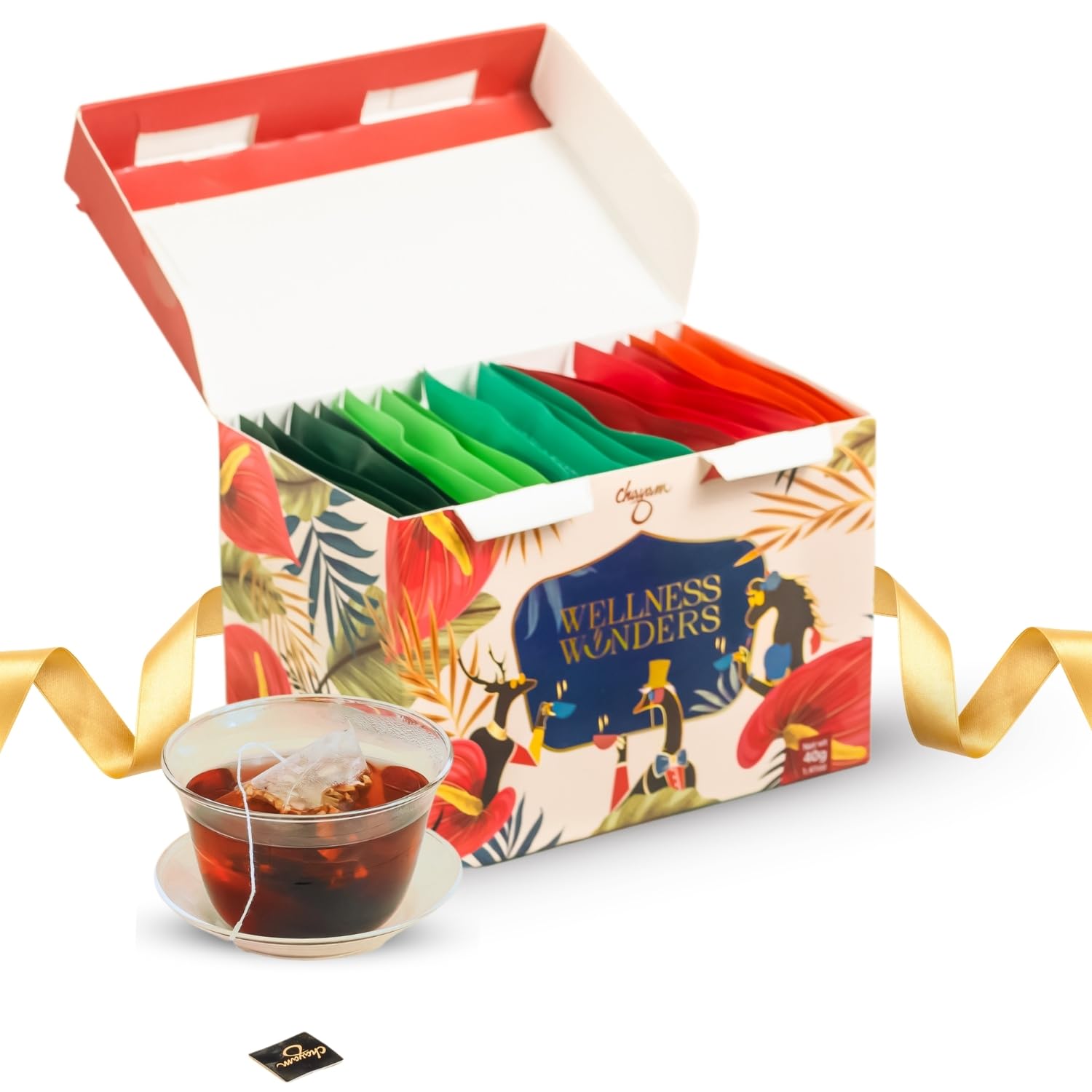 Assorted Tea Bags Gift Box | 20 Tea Bags, 5 Flavors | Curated Wellness Tea Collection | Himalayan Green, Cinnamon, Tulsi Moringa, Hibiscus, Chamomile | Tea Sampler Variety Pack for Gifting