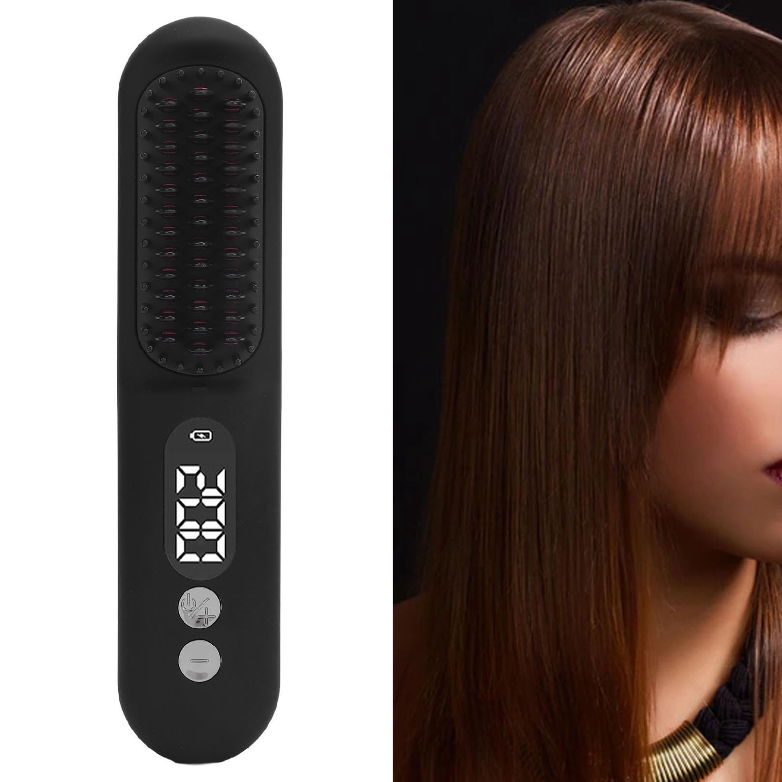 Spazzola per Lisciare i Capelli, Schermo LED Riscaldato Pettine per Lisciare i Capelli per Uso Domestico (BLACK)