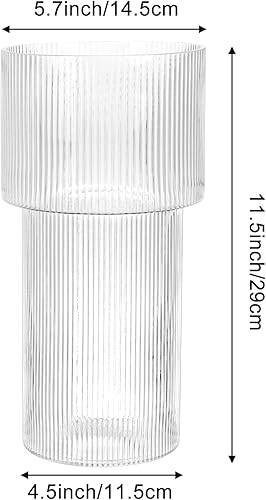 Miniatura 2 de CEWOR Jarrón grande de vidrio acanalado, florero transparente de 11.5 pulgadas, jarrón de vidrio estriado, moderno para centro de mesa, jarrón alto