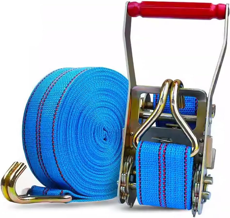 1-20 M Long Blue Ratchet Tie Down Straps, 11,023 lbs Break Strength, 2.4 Inch Wide Cargo Lashing Straps with Hooks for Trailer, Truck, Moving, Kayaks, Car Roof(1set,4m/13.1Ft)