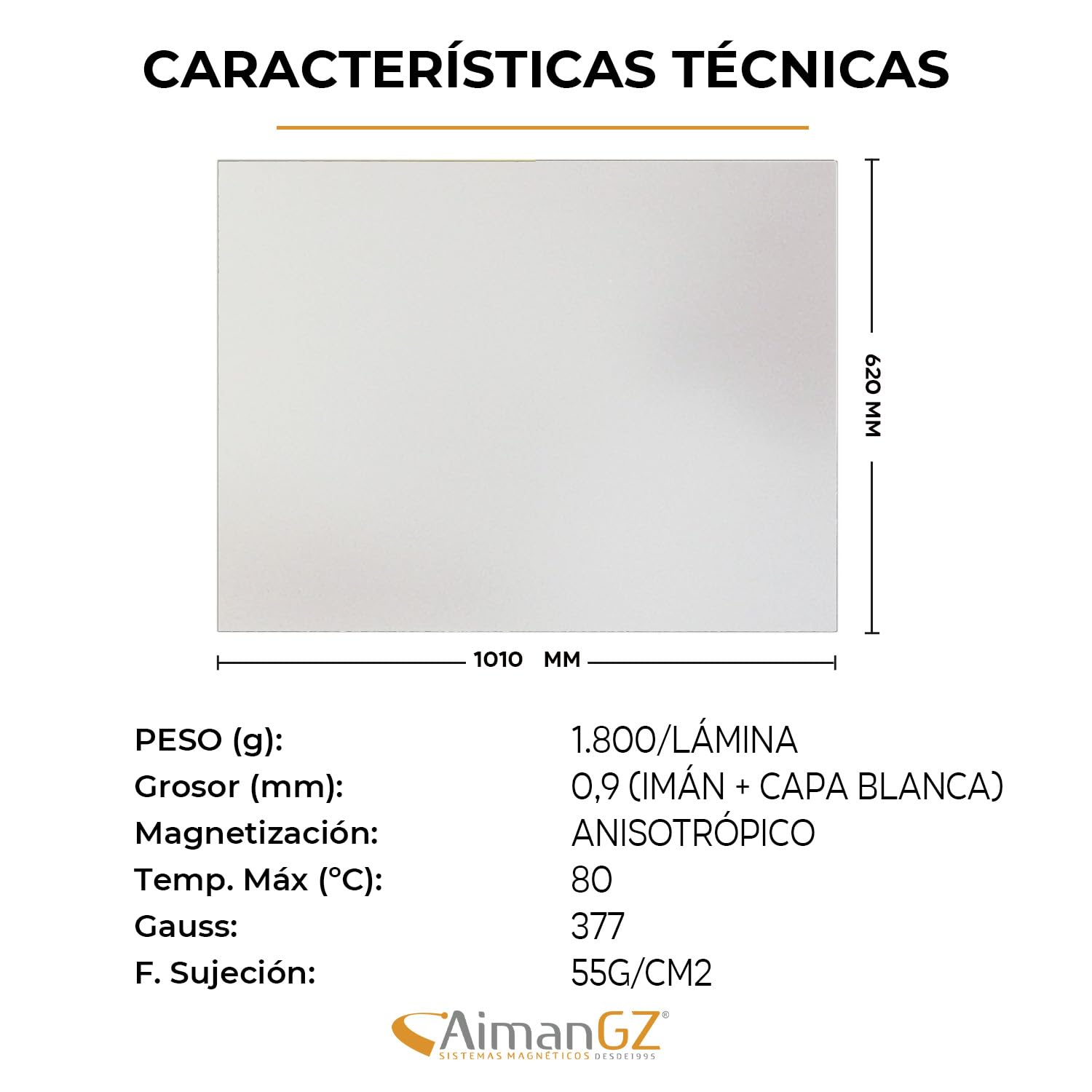 AimanGZ - Lámina magnética Flexible, Blanca, 62x101 cm, 0.75 mm de Grosor