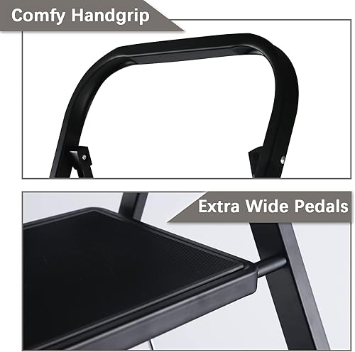 Miniatura 5 de YSSOA Escalera de 4 escalones, taburete plegable con pedal antideslizante ancho, escalera de acero resistente de 330 libras, mango cómodo, ligero,