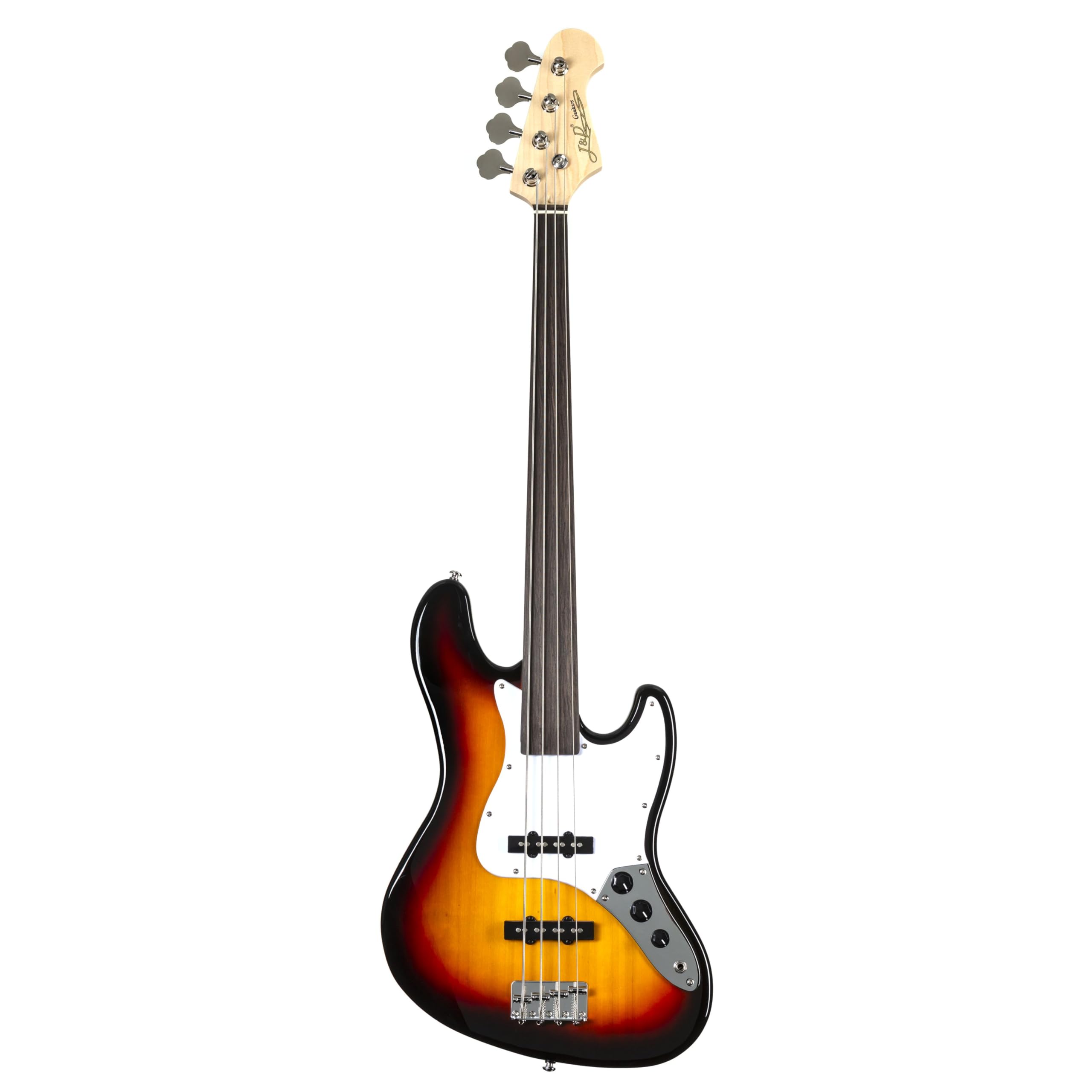 J & D JB Fretless Bass (3-Tone Sunburst) - Basso elettrico a 4 corde