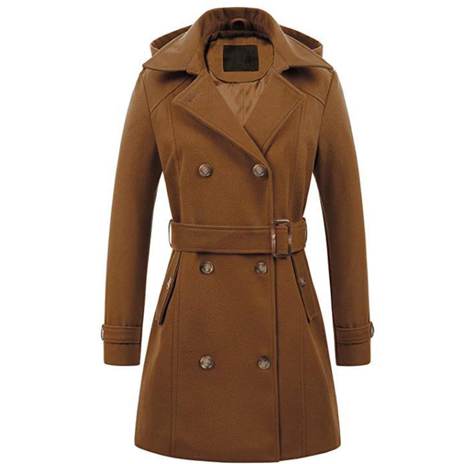 Gabardina de lana de doble botonadura para mujer, abrigo de invierno de manga larga con cinturón, elegante abrigo de guisante ajustado, abrigo clásico de lana con solapa, abrigo de lana gruesa para