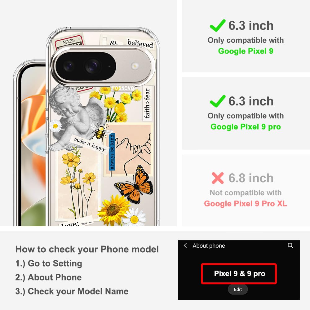 MOSNOVO Case for Google Pixel 10 & Pixel 10 Pro, [Buffertech 6.6ft Military-Grade Drop Protection] [Anti Peel Off Tech] Clear TPU Bumper Phone Case Cover Design - Cute Cherry — view 522