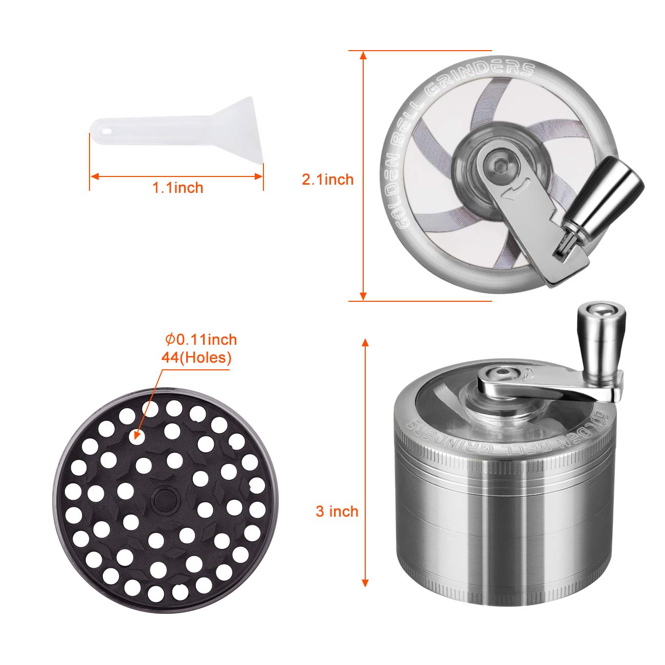 Moulin à Herbes Manuel - Grinder D'Épices Avec Manivelle Et Filtre à Pollen - Compact (10.5x6.2x7.5 Cm) - Pour Cuisine Ou Plantes Sèches
