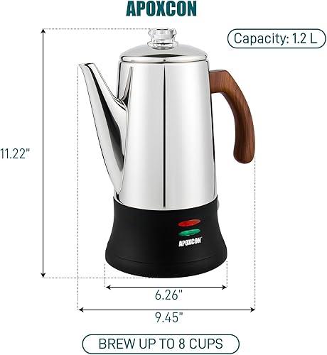 Miniatura 2 de Cafetera eléctrica de acero inoxidable con dos pomos de vidrio resistentes al calor y mango de madera maciza tratada que mantiene el calor,