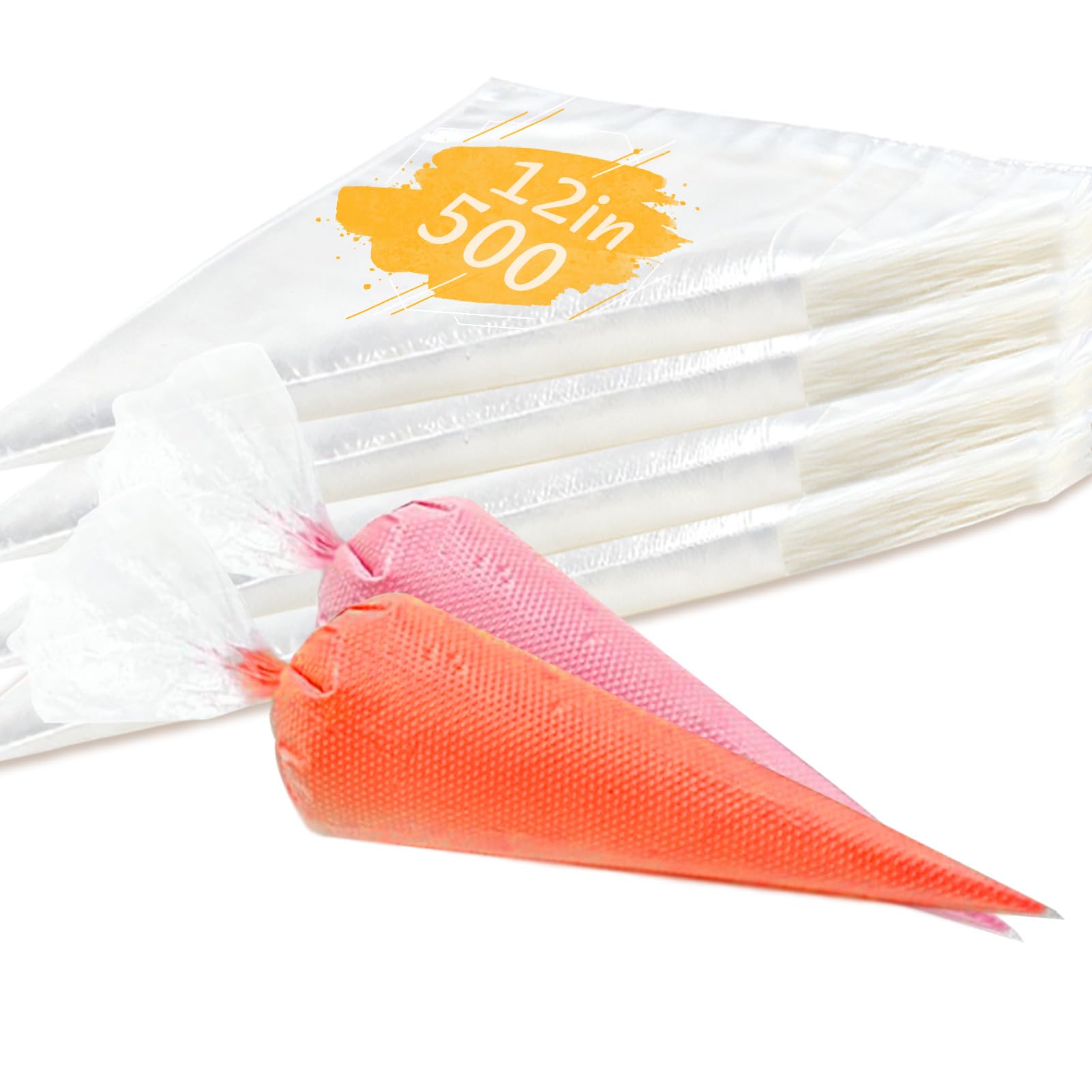Disposable Icing Piping Bags 12 inch (500 Pack) - Transparent Strong Pastry Bags for Cake Decorating, Cookies & Cupcakes - Disposable Decorating Bags for Cream, Icing & Frosting - Baking Supplies